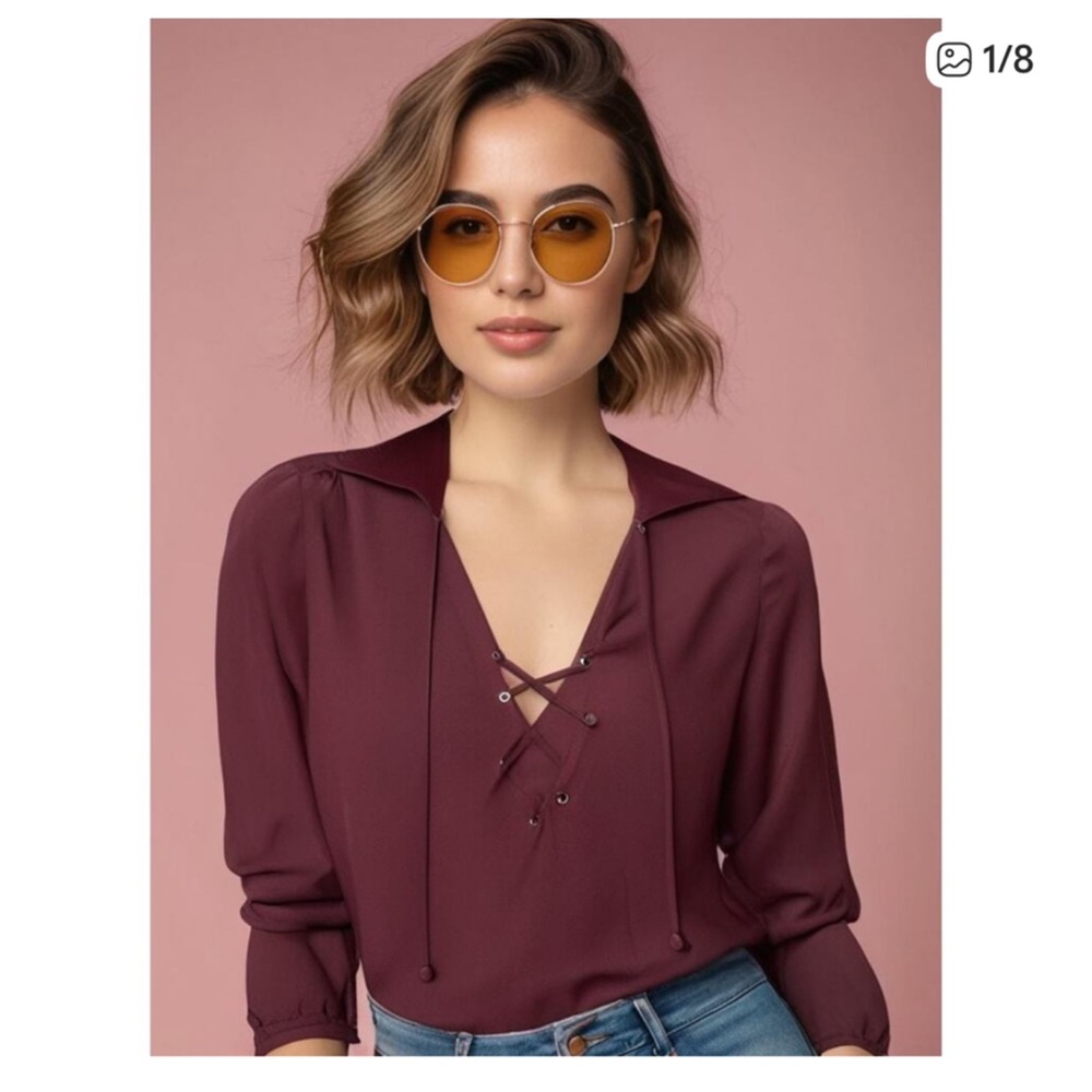 Silk! Frame Le Lace Up Blouse In Mahogany